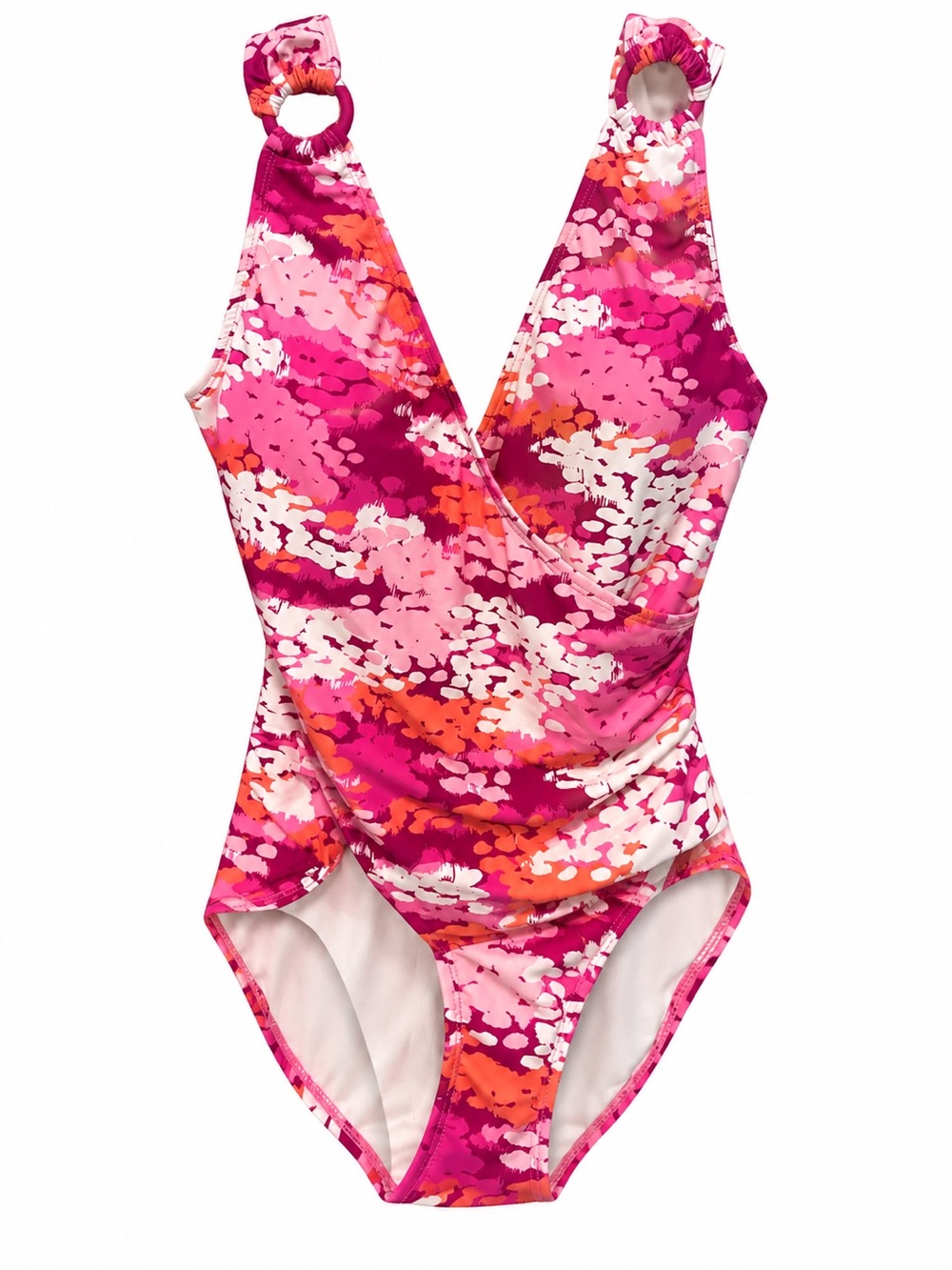 Carmen Marc Valvo Pink Floral Ring-Detail One-Piece Swimsuit